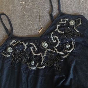 Navy blue tank top with sequins design
